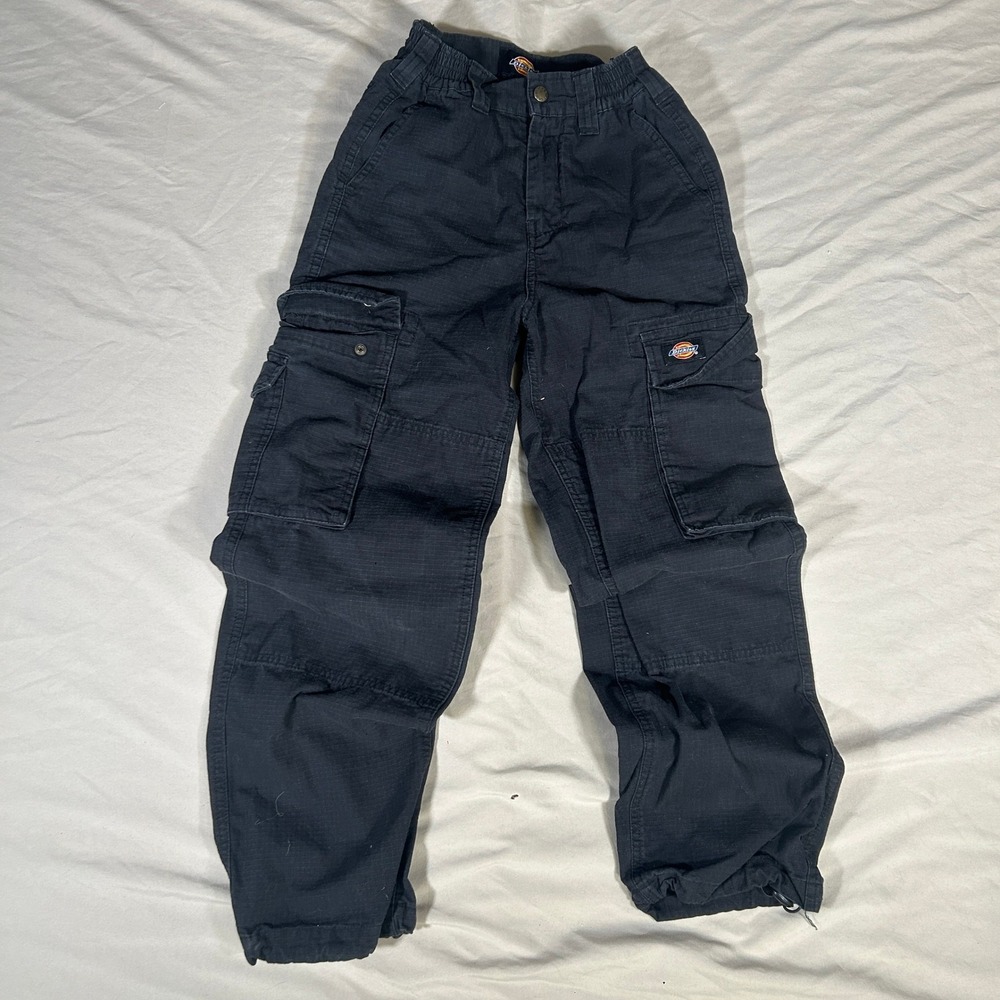 Dickies Kids Black Ripstop Cargo Pants Elastic Waist Utility Trousers DK0A4XDI